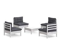 WEMYUFURN Juego de muebles de jardín de 5 piezas con cojines de madera de pino, muebles de jardín, resistentes a la intemperie, cómodos, para terraza, jardín y balcón