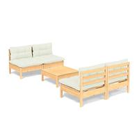 WEMYUFURN Juego de muebles de jardín de 5 piezas con cojines de madera de pino, muebles de jardín, resistentes a la intemperie, cómodos, para terraza, jardín y balcón