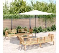 WEMYUFURN Juego de muebles de jardín de madera de acacia: 1 mesa y 4 sofás de palé para salón al aire libre, madera dura duradera con tratamiento de aceite, diseño modular para un diseño flexible