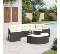 WEMYUFURN Juego de muebles de jardín de media luna, sofá de ratán de polietileno con mesa de cristal y taburete para terraza, jardín, cojín acolchado, resistente a la intemperie, para exteriores