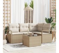 WEMYUFURN Juego de sofá de esquina modular de jardín de ratán natural con funda protegida contra los rayos UV, resistente a la intemperie, conjunto de muebles de exterior en beige y crema para terraza