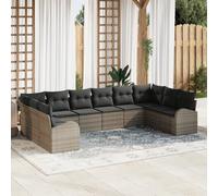 WEMYUFURN Juego de sofá de exterior gris con 10 plazas de ratán sintético resistente a la intemperie, módulo de esquina, partes centrales y de brazos flexibles arreglables, cojines extraíbles