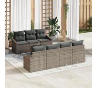 WEMYUFURN Juego de sofá de exterior gris con iluminación para 7 personas, polirratán, juego de muebles de jardín, incluye mesa de café, resistente a la intemperie y fácil de limpiar para terraza