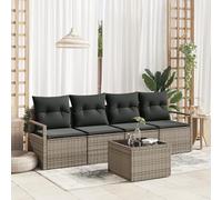 WEMYUFURN Juego de sofá de jardín de 5 piezas de polirratán gris con diseño modular para patio y balcón, tejido a mano, resistente a la intemperie, con patas ajustables y cómodos cojines