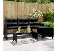 WEMYUFURN Juego de sofá de jardín en forma de L de ratán de polietileno con mesa de cristal y cojín acolchado para terraza, jardín, duradero, resistente a la intemperie, marco de acero, funda