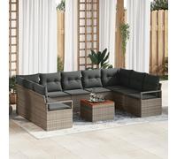 WEMYUFURN Juego de sofá de jardín moderno con diseño modular y polirratán gris, patas ajustables para patio, juego de asientos con estructura que ahorra espacio y fundas de almohada lavables para 5