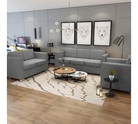 WEMYUFURN Juego de sofá de tres piezas de tela resistente con fundas de almohada extraíbles y patas cromadas para salón y oficina