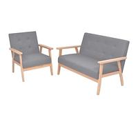 WEMYUFURN Juego de sofá escandinavo con sillón y sofá de 2 plazas de madera maciza, cómodo tapizado con funda de poliéster y acolchado de espuma para salón