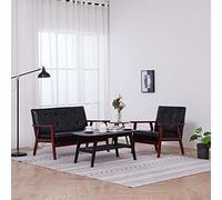 WEMYUFURN Juego de sofá escandinavo con sillón y sofá de 2 plazas en piel sintética, marco de madera maciza, diseño estable para salón