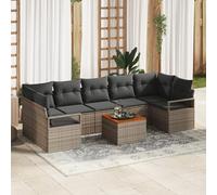 WEMYUFURN Juego de sofá esquinero de jardín gris con mesa auxiliar marrón, sofá modular al aire libre para balcón y terraza, 8 cojines, patas ajustables, materiales tejidos a mano, muebles de salón