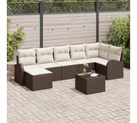 WEMYUFURN Juego de sofá esquinero para 7 personas con cojines de poliratán y poliéster en marrón y crema, sofá de jardín modular con resistencia a los rayos UV y posición flexible para terraza,