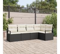 WEMYUFURN Juego de sofá esquinero para exteriores en color negro y crema, hecho de ratán sintético resistente con diseño modular y patas ajustables para jardín, terraza o balcón, incluye un cómodo