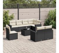 WEMYUFURN Juego de sofá modular de jardín de 9 piezas con cojines de ratán de poli negro, incluye mesa de cristal y espacio de almacenamiento con bolsa impermeable