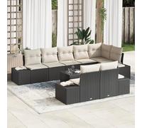 WEMYUFURN Juego de sofá modular para exteriores de polirratán resistente con cojines resistentes a la intemperie para 8 personas - Elegante mobiliario de jardín negro y crema con resistencia a los