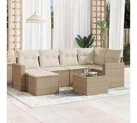 WEMYUFURN Juego de sofás de jardín de 7 piezas, color beige con cojines, sofá modular de ratán de polietileno, conjunto de asientos con tablero de cristal y bolsa de almacenamiento impermeable