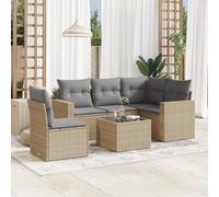 WEMYUFURN Juego modular de sofá de jardín de 6 piezas, con cojines de poliratán, mesa de cristal y bolsa de almacenamiento impermeable