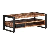 WEMYUFURN Mesa de café de madera maciza de teca reciclada y mango con estructura de hierro, mesa de centro de estilo industrial para salón, diseño único