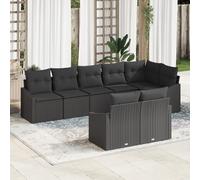 WEMYUFURN Moderno juego de sofás esquineros de ratán para 8 personas, diseño negro completo con cojines de poliéster, resistente a la intemperie y fácil de limpiar, ideal para jardín, balcón o terraza