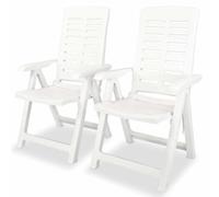 WEMYUFURN Sillas de jardín ajustables 2 piezas plástico blanco | Respaldo plegable, ajustable, soporta hasta 110 kg, para jardín, playa, camping