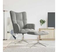 WEMYUFURN Sillón de relax con taburete, color gris claro, terciopelo, moderno diseño cuadrado, sillón giratorio con acolchado de espuma gruesa y funda de terciopelo, estructura de acero estable