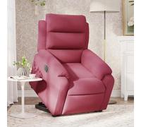 WEMYUFURN Sillón de relax eléctrico con ayuda para levantarse y tumbarse en terciopelo rojo vino, cómodo sillón con regulación eléctrica y bolsillo lateral, sillón estable para TV para relajarse