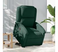 WEMYUFURN Sillón de relax eléctrico con ayuda para levantarse y tumbarse en terciopelo verde oscuro, sillón de masaje con práctico bolsillo lateral y construcción de madera maciza y metal