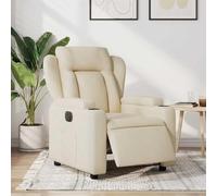 WEMYUFURN Sillón de relax eléctrico con función reclinable y masaje en tela crema, 2 soportes para bebidas y bolsillo lateral, marco de madera y metal para estabilidad, inclinación hasta 135 grados