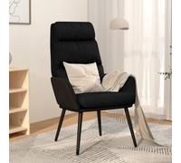 WEMYUFURN Sillón de relax negro con funda de tela con estructura metálica para salón, confort, sillón tapizado con piel sintética y tela