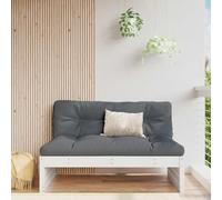 WEMYUFURN Sofá central blanco de 120 x 80 cm de pino macizo con diseño de listones y cojín suave, sofá modular de jardín para jardín, terraza o patio, soporta hasta 110 kg por asiento