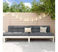WEMYUFURN Sofá central de jardín 2 unidades blanco madera maciza de pino 120 x 80 cm, sofá exterior de madera con diseño de lamas, juego de sofá de jardín modular para terraza, balcón, jardín