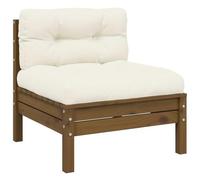 WEMYUFURN Sofá central de jardín de madera de pino macizo en color miel con cojines, modular y flexible combinable para tu juego de salón personal, soporta hasta 110 kg por asiento