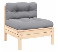 WEMYUFURN Sofá central de jardín de pino macizo con cojines grises, sofá modular con capacidad para hasta 110 kg por asiento, flexible y combinable con otros elementos para tu propio hogar