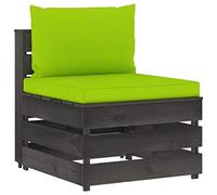 WEMYUFURN Sofá central modular con cojines de madera de pino impregnado gris, para jardín o patio, como parte de un salón o utilizable individualmente, duradero y fácil de limpiar