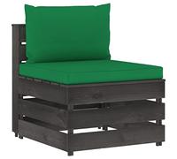 WEMYUFURN Sofá central modular de madera de pino impregnado con cojines, sofá de palé gris para jardín o terraza, elemento central de sofá duradero como parte de un conjunto de salón o individual