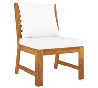 WEMYUFURN Sofá central modular de madera maciza de acacia con cojines de asiento y respaldo de color blanco crema para interior y exterior, sofá de salón para patio, jardín o zona de piscina
