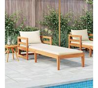 WEMYUFURN Tumbona de madera maciza de acacia con cojines de color blanco crema