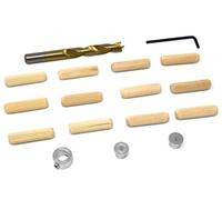 WEN JN038D Kit de clavijas de madera de 3/8 pulgadas con broca, topes y tacos de madera de abedul estriados