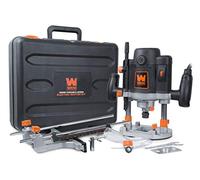 WEN RT6033 Kit de enrutador de carpintería de inmersión de velocidad variable de 15 amperios con funda de transporte y guía de bordes