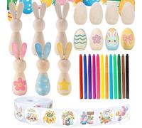 WENAUANG 10 huevos de Pascua para pintar, huevos de Pascua de mader 6 unidades de conejo de Pascua de mader 500 pegatinas de conejo de Pascu 12 lápices de acuarela de Pascua huevos juego decoración