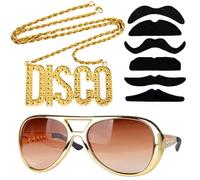 WENAUANG 8 Piezas Accesorios de Fiesta Hippie, Collar Disco Gafas de Sol Barba, Accesorios De Los Años 70 80 90 Disfraz de Discoteca, Para Cosplay, Halloween, Carnaval, Fiestas De Disfraces, etc.
