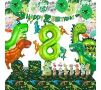 WENAUANG 80 Piezas Decoracion Cumpleaños Dinosaurios 6/7/8/9/10, XXL Globos Dinosaurio, Happy Birthday Bandera, Adorno para Tartas, Servilletas, Platos, Vasos para Fiesta Dinosaurio