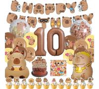 WENAUANG 99 Piezas Kit Fiesta Tema Capybara 10 Cumpleaños, Decoración Globos de Cumpleaños Capybara, Pegatinas, Pancartas y Decoraciones Pasteles, para Fiesta De Cumpleaño (10)