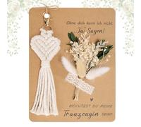WENAUANG Paquete de Regalo de Tarjeta de Invitación para Dama de Honor Incluye Tarjeta con Texto en Alemán Serás mi Dama de Honor, Ramo de Flores Secas y Llavero