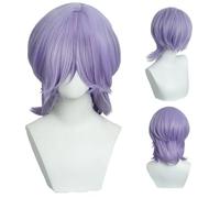 WENAUANG Peluca con cabello corto lila, peinado de trenza negra, pelucas de cosplay para niños, disfraz de anime, accesorios para disfraz de Halloween, accesorios para cosplay (Mystery Light Lila)