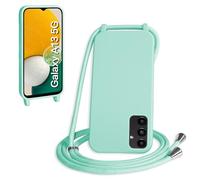 WenBaby Funda con Cuerda para Samasung Galaxy A13 5G/A04S, Líquida Silicona Carcasa con Cordón Ajustable Collar Correa de Cuello, Cubierta Prueba Golpes con Microfibra Forro (Verde Menta)