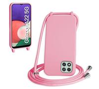 WenBaby Funda con Cuerda para Samasung Galaxy A22 5G, Líquida Silicona Carcasa con Cordón Ajustable Collar Correa de Cuello, Cubierta Prueba Golpes con Microfibra Forro (Rosa)