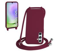 WenBaby Funda con Cuerda para Samasung Galaxy A25 5G, Líquida Silicona Carcasa con Cordón Ajustable Collar Correa de Cuello, Cubierta Prueba Golpes con Microfibra Forro (Rojo)