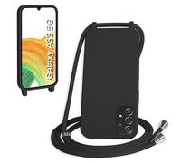 WenBaby Funda con Cuerda para Samasung Galaxy A33 5G, Líquida Silicona Carcasa con Cordón Ajustable Collar Correa de Cuello, Cubierta Prueba Golpes con Microfibra Forro (Negro)