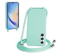 WenBaby Funda con Cuerda para Samasung Galaxy A34 5G, Líquida Silicona Carcasa con Cordón Ajustable Collar Correa de Cuello, Cubierta Prueba Golpes con Microfibra Forro (Verde Menta)