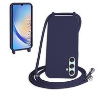 WenBaby Funda con Cuerda para Samasung Galaxy A34 5G, Líquida Silicona Carcasa con Cordón Ajustable Collar Correa de Cuello, Cubierta Prueba Golpes con Microfibra Forro (Azul Oscuro)